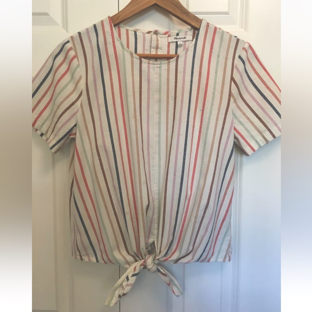 Madewell | Pastel Rainbow Stripe Flecked Top | Knot Front | Button Back